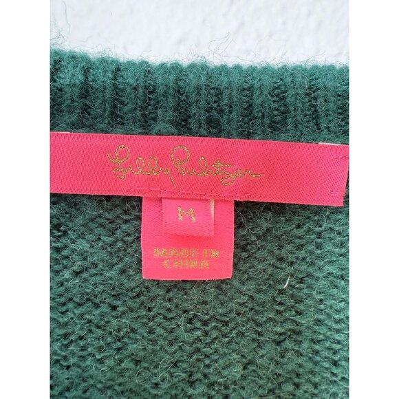 Lilly Pulitzer Green Cable Knit Puff Sleeve Sweater M Acrylic/Nylon/Wool Blend - Picture 4 of 6
